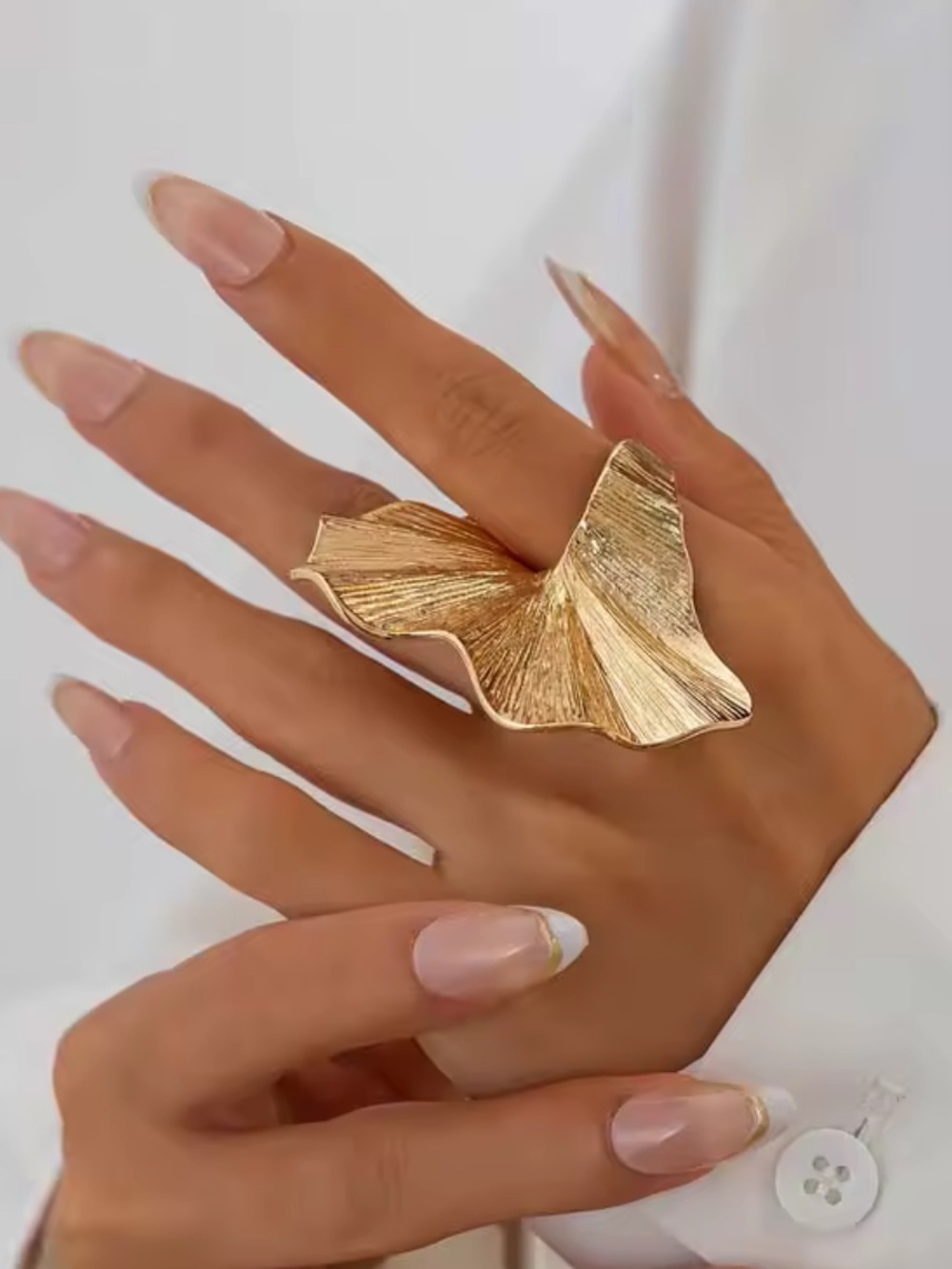 Gold Sculpted Leaf Statement Ring